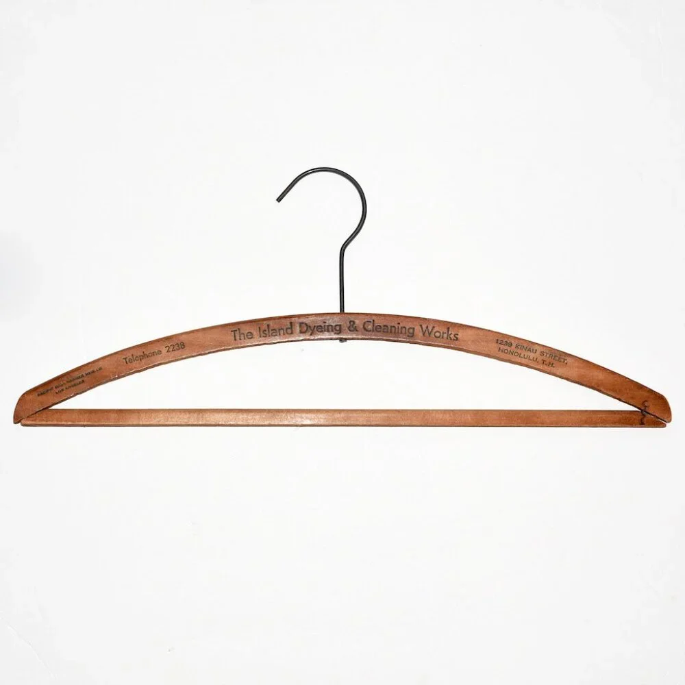 Vintage Engraved Wood Hanger from Hawaii Business by Pacific Coat Hanger